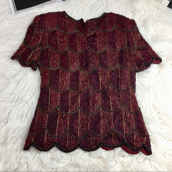 Vintage Stenay Petite Beaded 100% Silk Blouse - Picture 8 of 8